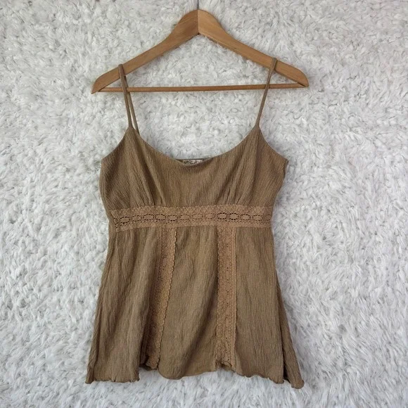Younique Cami Tank Top Size L Brown Lace Trim Fairycore Y2K Bogo Earthy Bohemian - Picture 1 of 8